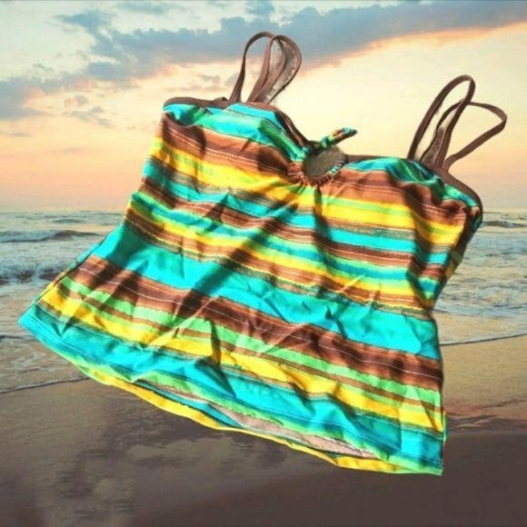 SUN CASUAL Stripped Keyhole Tankini Swimsuit Top - Picture 1 of 4